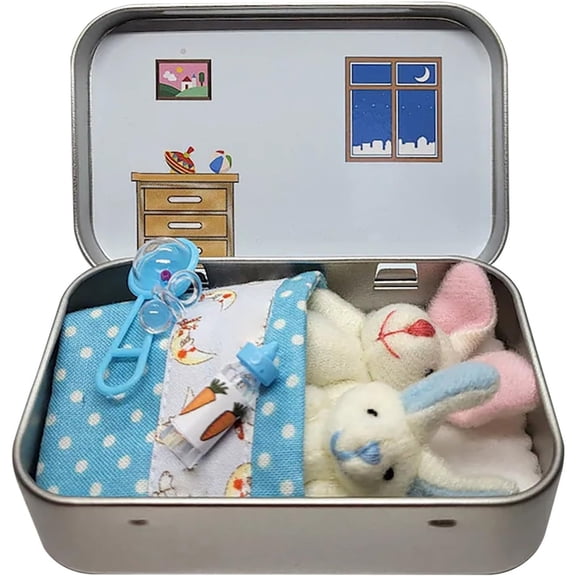 Little Pocket Bunny Decorative Boxes, Easter Basket Stuffer – Mini Plush Bunny Adoption Kit with Accessories and Tin Box, Cute Easter Gifts for Kids DIY Pet Bunny House