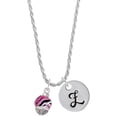 thumbnail image 1 of Delight Jewelry Silvertone Wide Hot Pink Zebra Print Band Spinner Silvertone Script Initial Disc - Z - Charm Necklace, 20"+3", 1 of 4