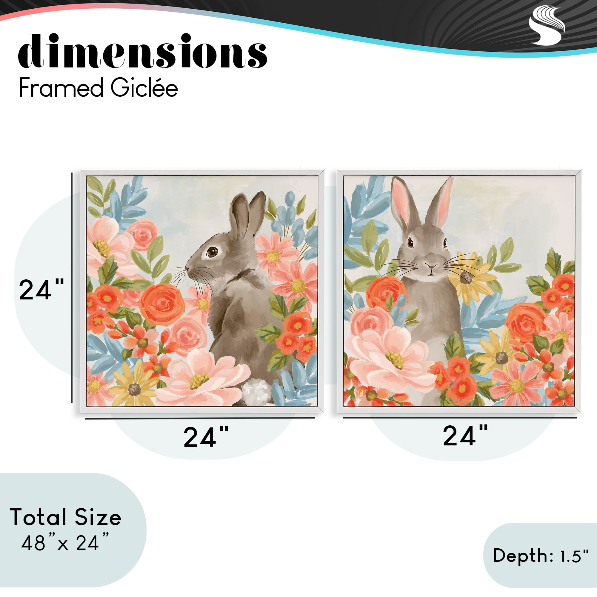 Stupell Industries Bright Bunny Blooms 2 Piece White Framed Giclee Art Set, design by Cat Thurman Designs