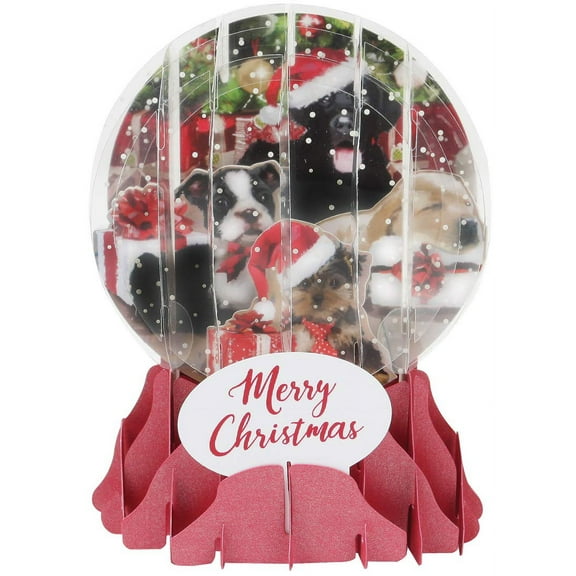 Up With Paper Pop-Up Holiday Snow Globe Greeting Card - Christmas Puppies