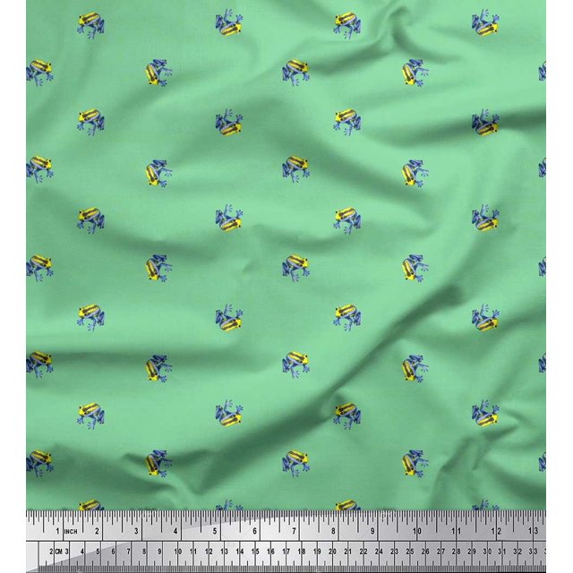 Soimoi Poly Georgette Fabric Frog Animal Print Fabric by The Yard 52 Inch Wide