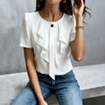 thumbnail image 5 of WAGUTH Women's Elegant Ruffle Front Blouses Short Sleeve Round Neck Solid Color Tops for Casual & Office Business Wear,White,XXL, 5 of 7