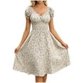 thumbnail image 2 of Dolkfu Mid-Length Women'S Clothing Gray V-Neck Ditsy Floral Short Sleeve Fit & Flare Dresses Garden Vacation Regular Geometric Dresses Gray,Xxl, 2 of 6