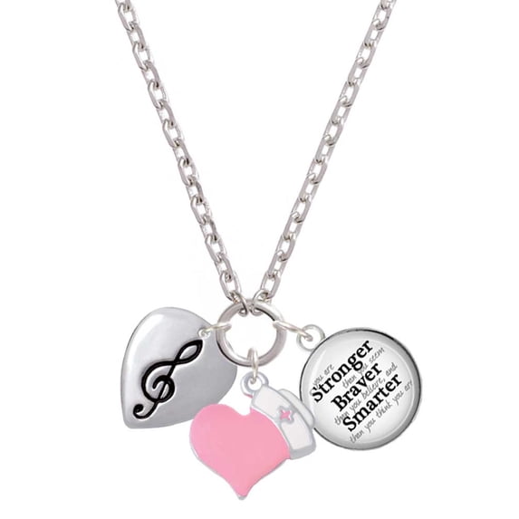 Delight Jewelry Silvertone Large Clef on Guitar Pick - Light Pink Heart Nurse Strong Zoe Necklace