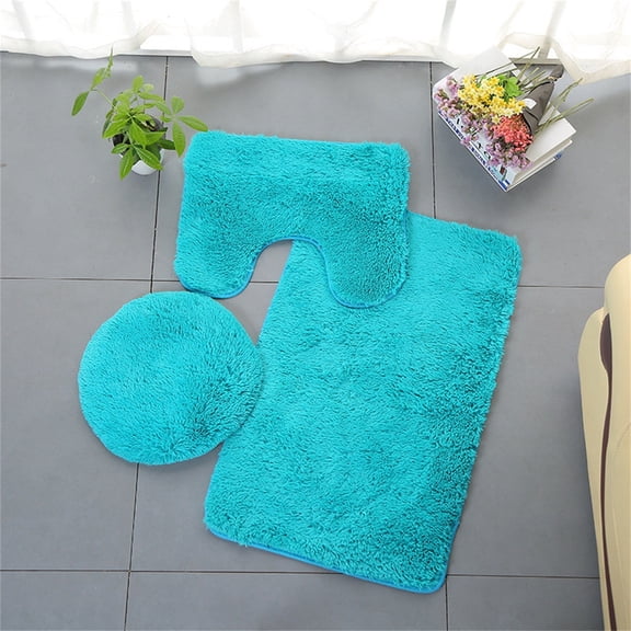 3-Piece Bathroom Rug Set with Toilet Lid Cover | Non-Slip Bath Mat and Contour Mat | Machine Washable Water Repellent | Full Length 19x30 inch Bathmat for Home Decor