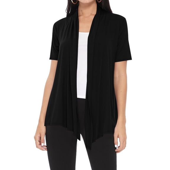 Moa Collection Women's Short Sleeve Open Front Cardigan Solid Draped Casual Design