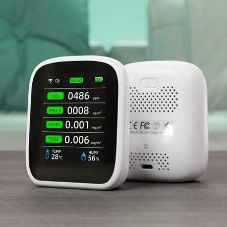 Wifi Tuya Wifi Portable Air Quality Meter PM1.0 PM2.5 PM10 CO2 TVOC HCHO Temperature And Humidity Tester LCD Color Screen Carbon Dioxide Detector With Time And Date Display