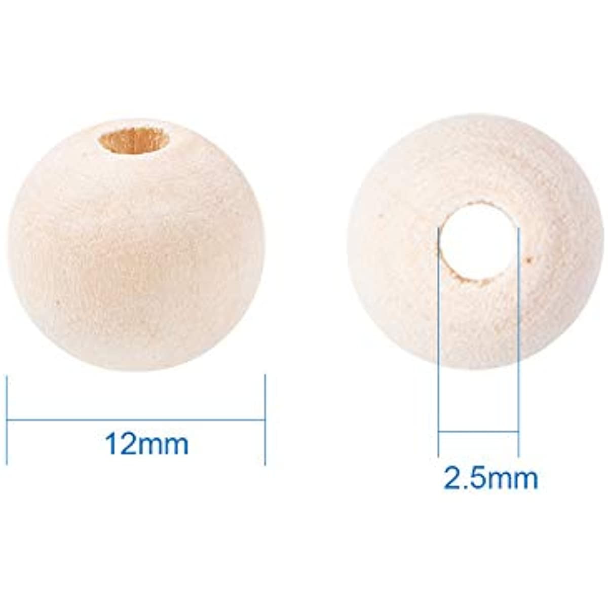 Wooden Beads 50Pcs 12mm (1/2 Inch) Natural Unfinished Wood Spacer Beads Round Ball Wooden Loose Beads for Bracelet Pendants Crafts Hair Braids DIY Jewelry Making Christmas Decoration