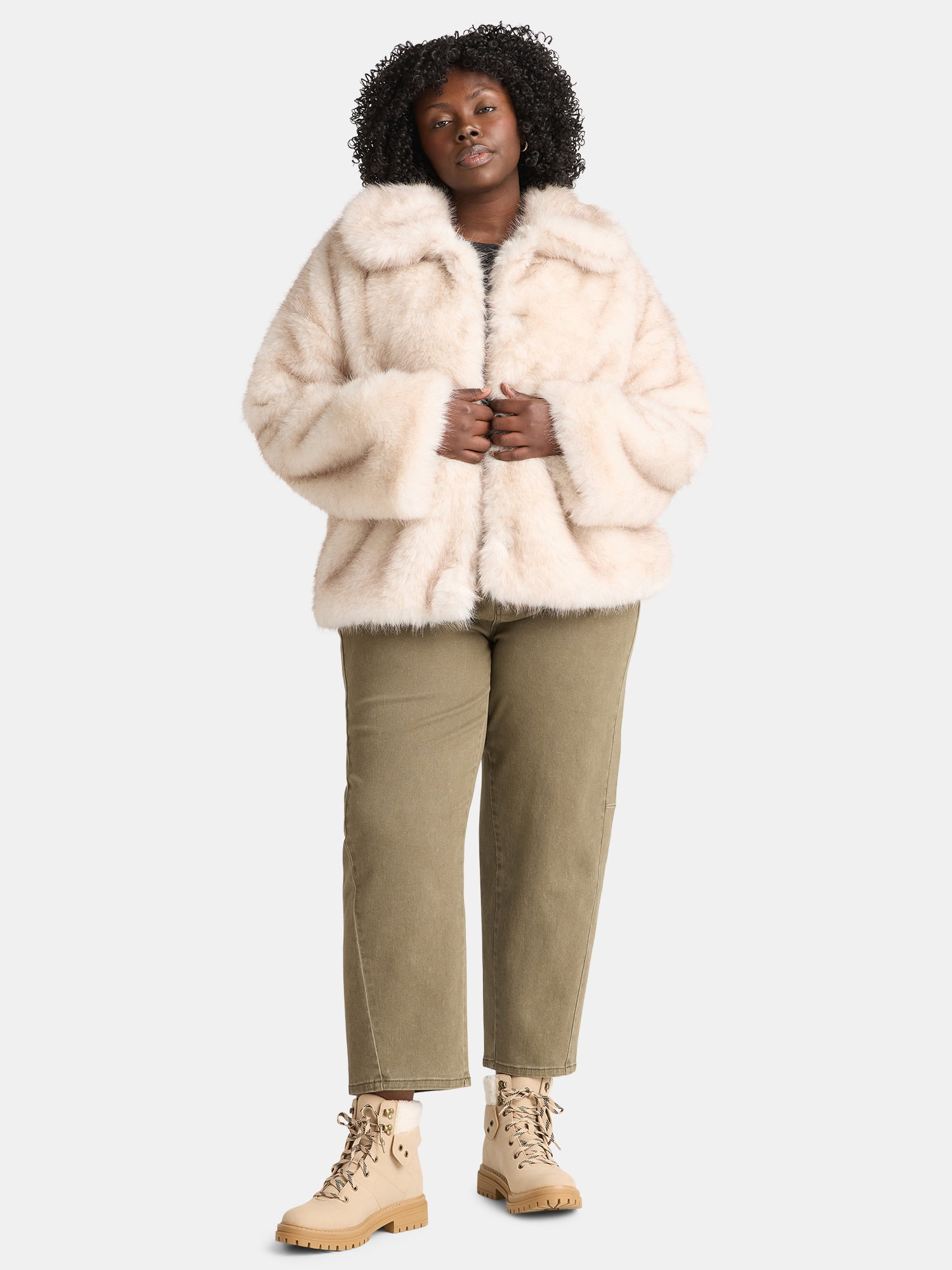 Time and Tru Women's Long Faux Fur Jacket, Sizes XS-3X
