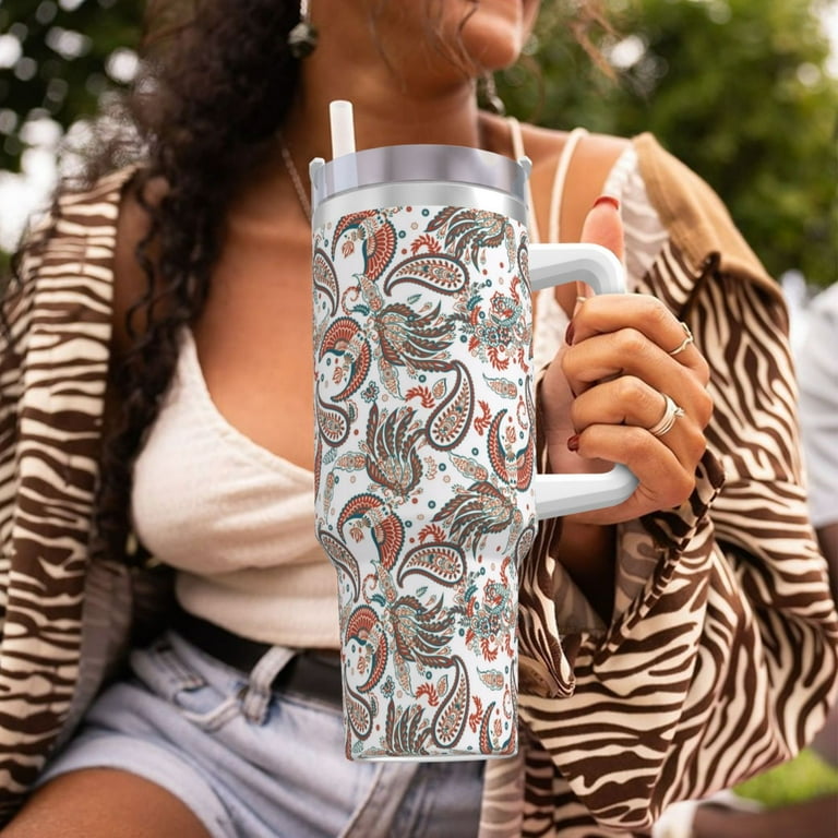 Vsdgher Paisley Floral Pattern 40 oz Tumbler with Handle and