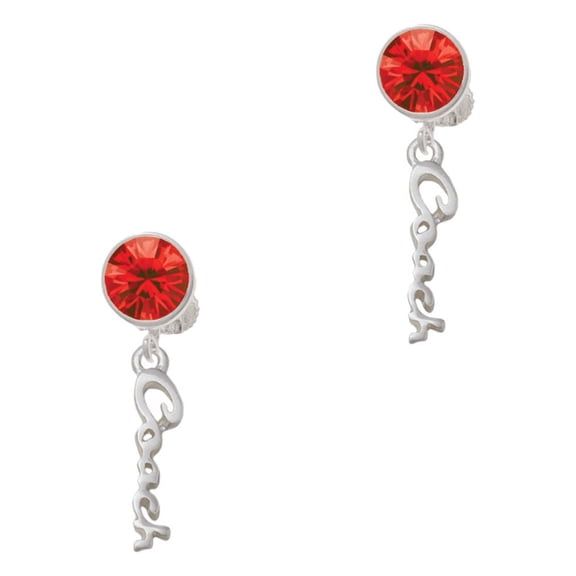 Delight Jewelry Silvertone Small Coach Script Red Crystal Clip on Earrings