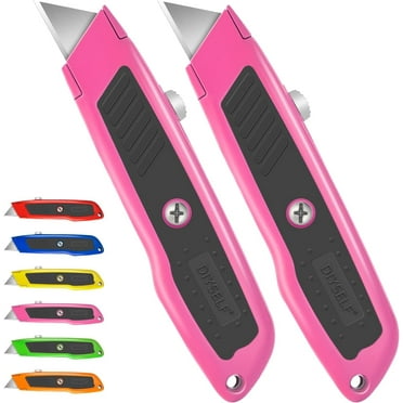 DIYSELF 2 Pack Utility Knife Box Cutter Retractable Heavy Duty (Pink)