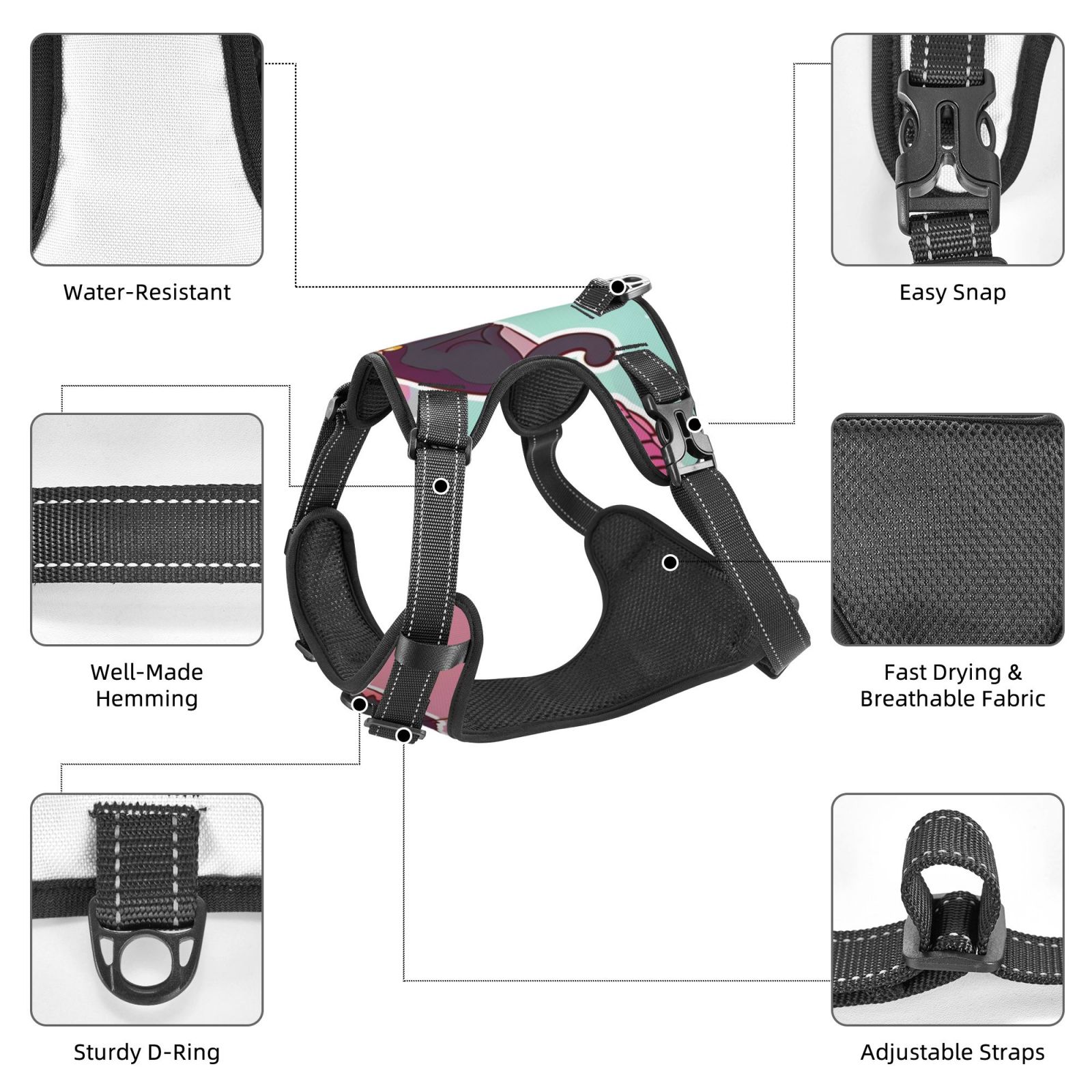 Naloa Cats On Broomstick Dog Harness, Pet Harness Vest with Traction Rope, Dog Vest for Outdoor, Walking - {sizeName}-