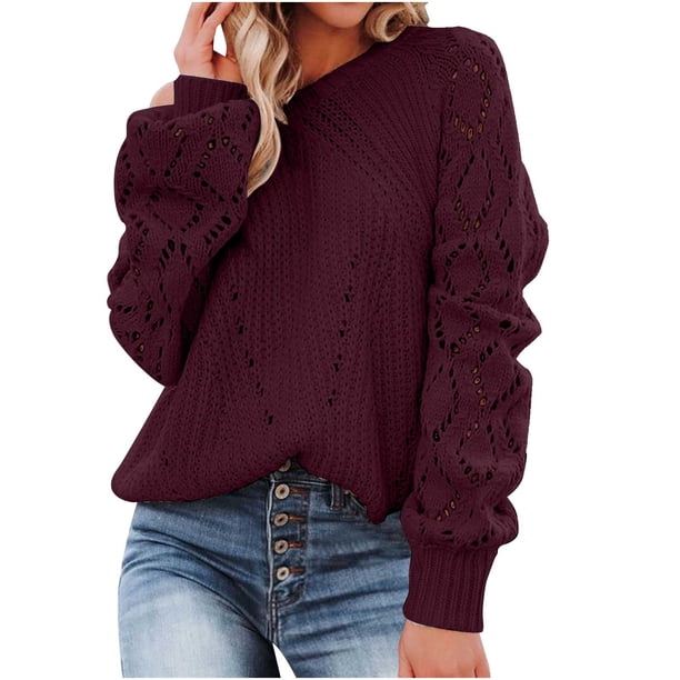 Suéter informal de manga larga con cuello redondo y manga larga para mujer Pompotops hdfakjf10506