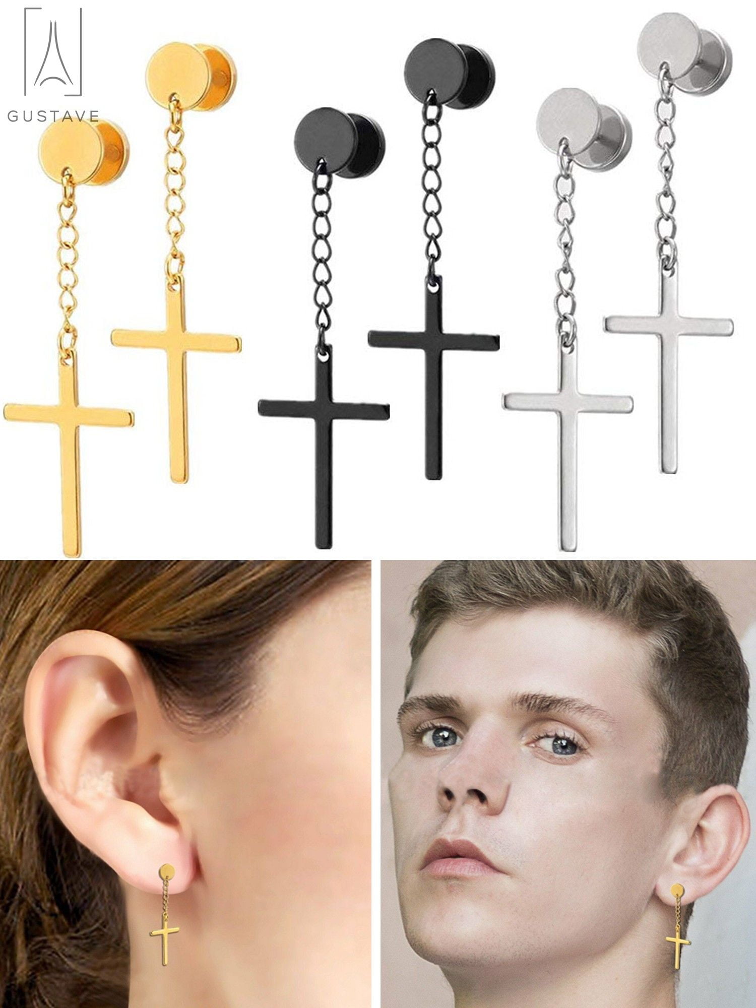 Cross Earrings for Men Dangle Hoop Earrings for Women Hypoallergenic Earrings… 