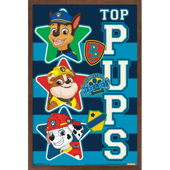 Nickelodeon Paw Patrol - Top Pups Wall Poster, 14.725" x 22.375", Framed