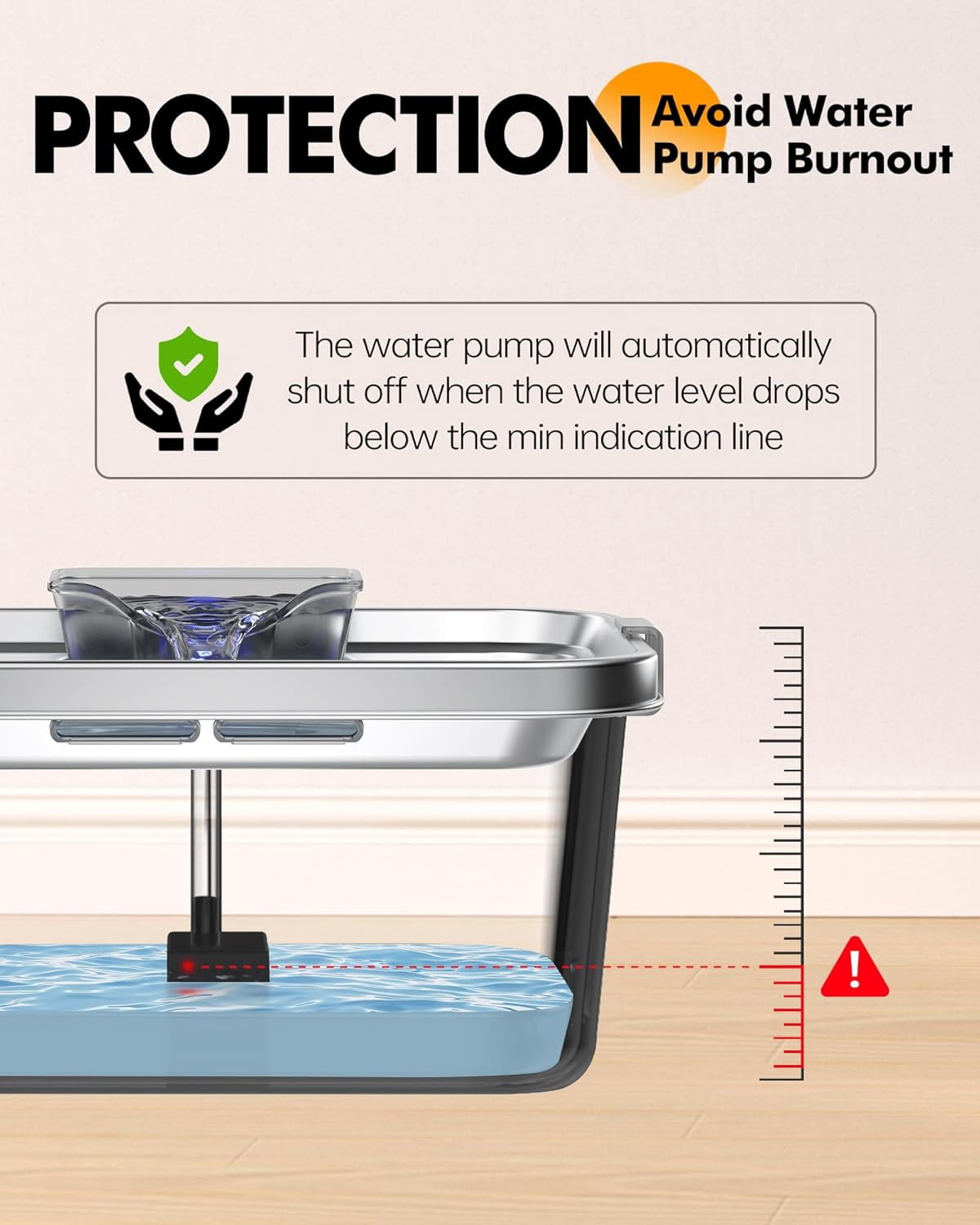 Dog Water Fountain, 2 Gallon 304 Stainless Steel Large Pet Water Fountain for Dogs & Cats, Ultra Quiet Indoor Pet Fountain, Safety Lock, 3 Replacement Filters Included, Smart Pump Protection