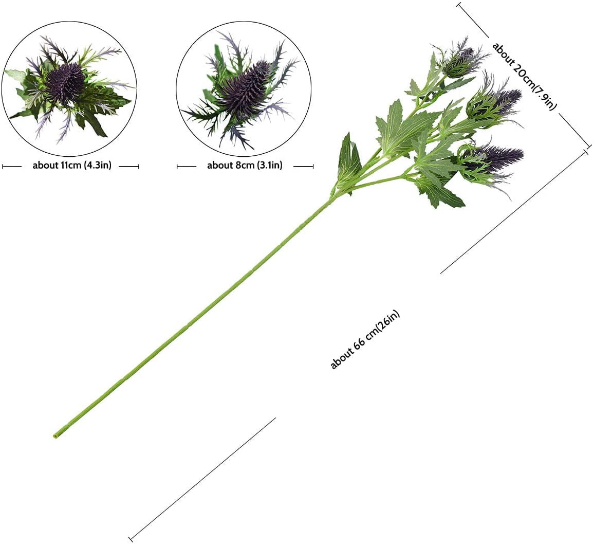 Viworld Real Size Artificial Thistle Flowers Real Touch 8 Stems Rustic Purple and Green Thistle Decor Spray Eryngium | Sea Holly for Wedding Bouquet Centerpiece 26 inches