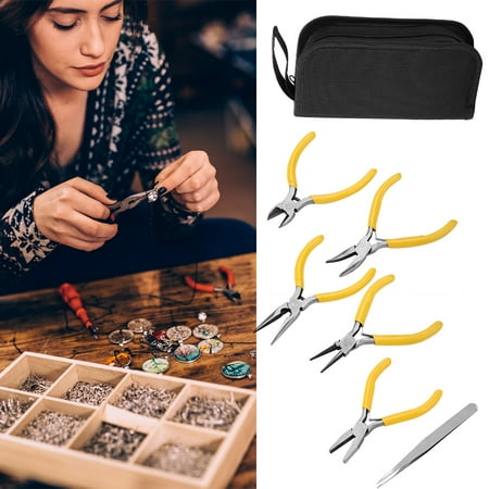 Anauto Jewellery Pliers, Jewellery Making Pliers Kit,5pcs Professional Jewelry Pliers Tools Kit Round Bent Nose Beading Making