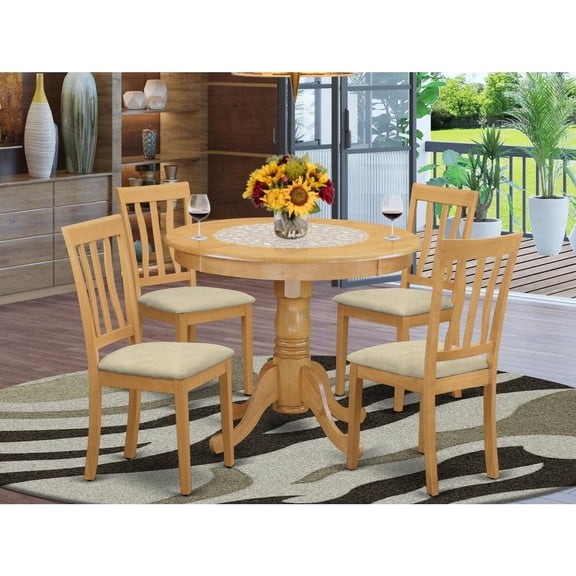 Kitchen Table Set 5 Piece - Round Dining Table with 4 Chairs - Antique Design