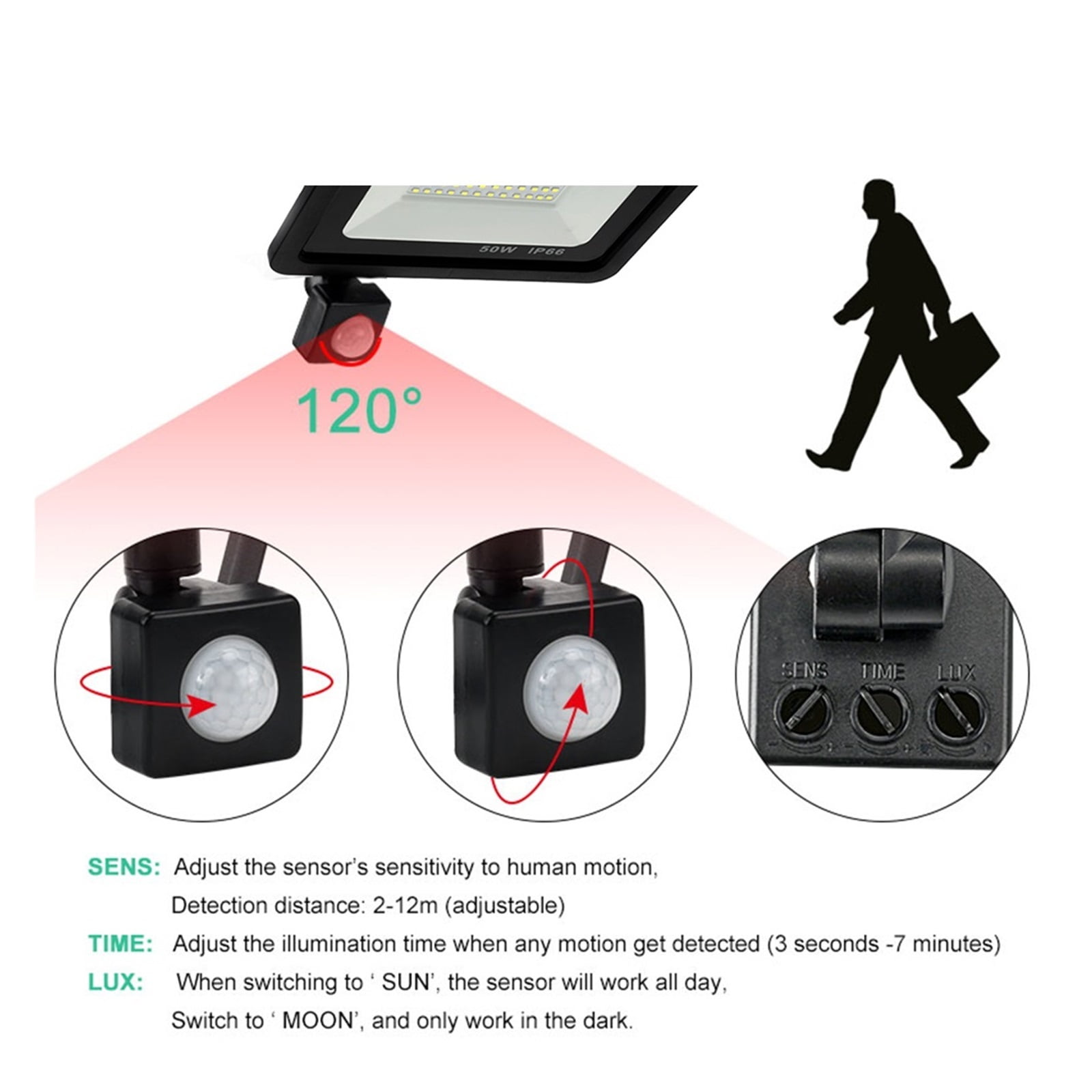 PIR Motion Sensor LED Flood Light Outdoor Warterproof Spotlights 100W 50W 30W Wall Reflector Outdoor Lighting - Wide Angle Beam