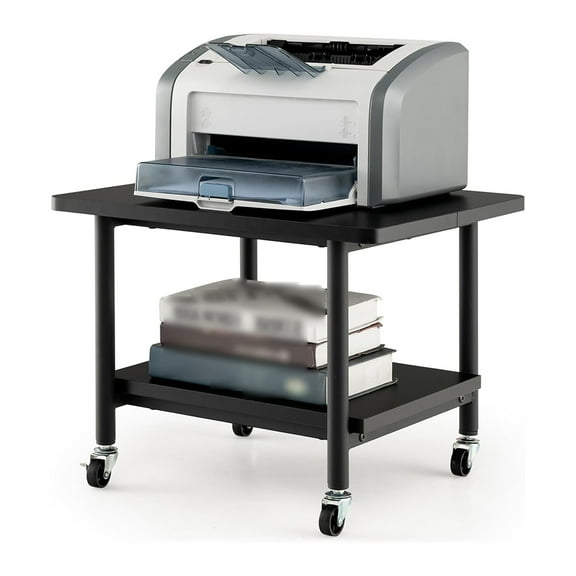 Printer Cart with Storage, 2-Tier Rolling Table with Locking Casters, Space Saving Desk Side Organizer for Home Office, Study Black
