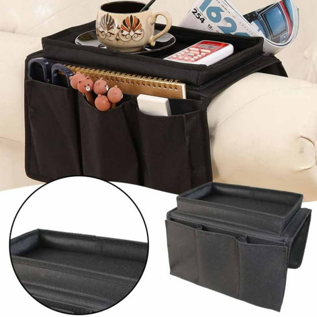 Ctnporpo Sofa Armrest Organizer with Cup Holder Tray Chair Arm TV Remote Holder for Recliner Couch Armchair Caddy Bedside Storage Pockets Bag for Cellphone Tablet Book Magazines Drinks