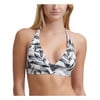 DKNY Women's White Printed Stretch Deep V Neck UV Protection Triangle Swimsuit Top M