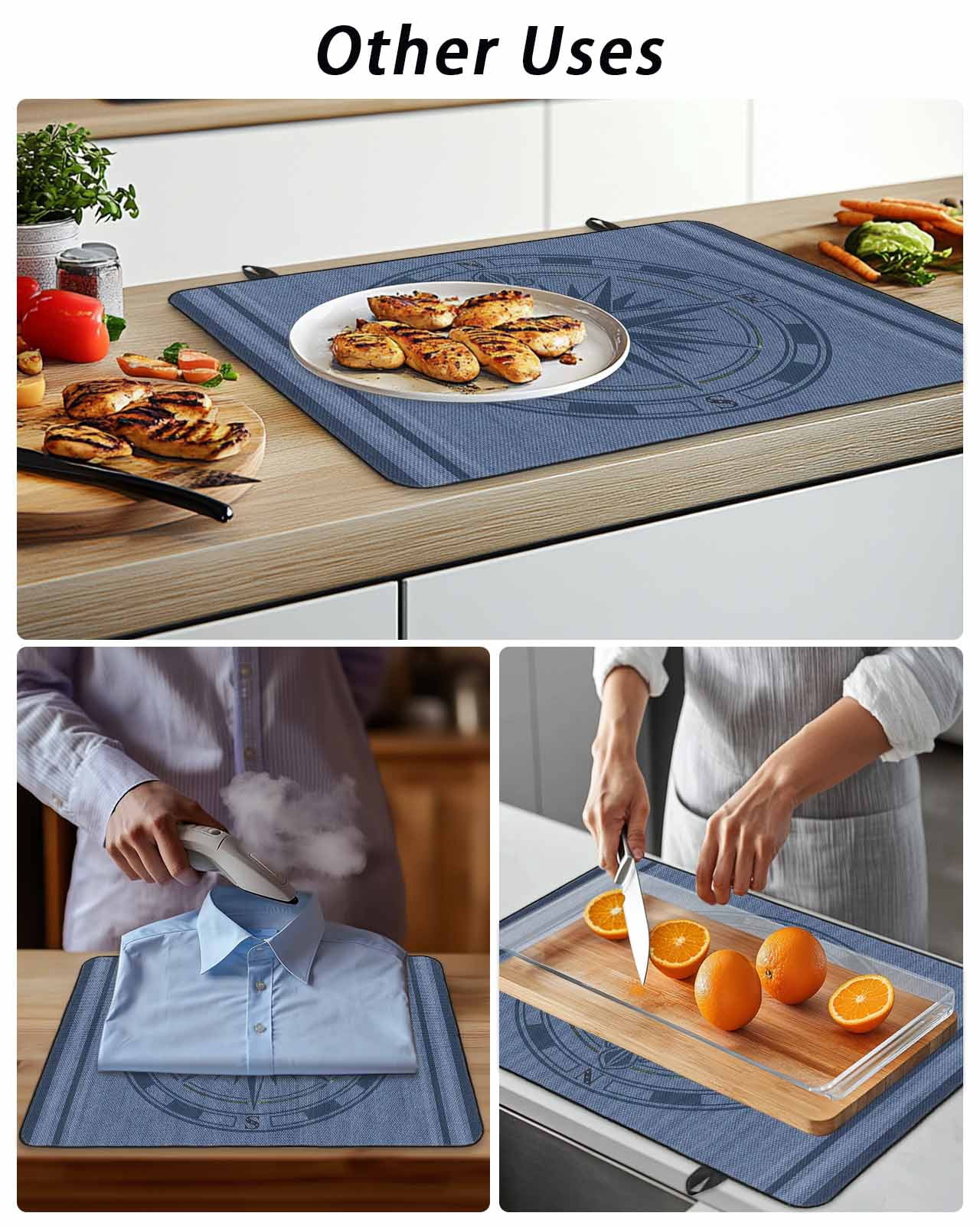 Stove Top Covers for Electric Stove, Nautical Compass Glass Stovetop Cover Protector, Navy Blue Striped Coastal Compass Induction Cooktop Protector Oven Mat for Kitchen Countertop 24"x21"