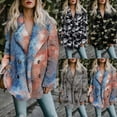 thumbnail image 4 of Lyinloo Winter Warm Cardigan For Women Lapel Overcoat Fleece Open Front Coat With Pockets Printing Outerwear Blue L, 4 of 4