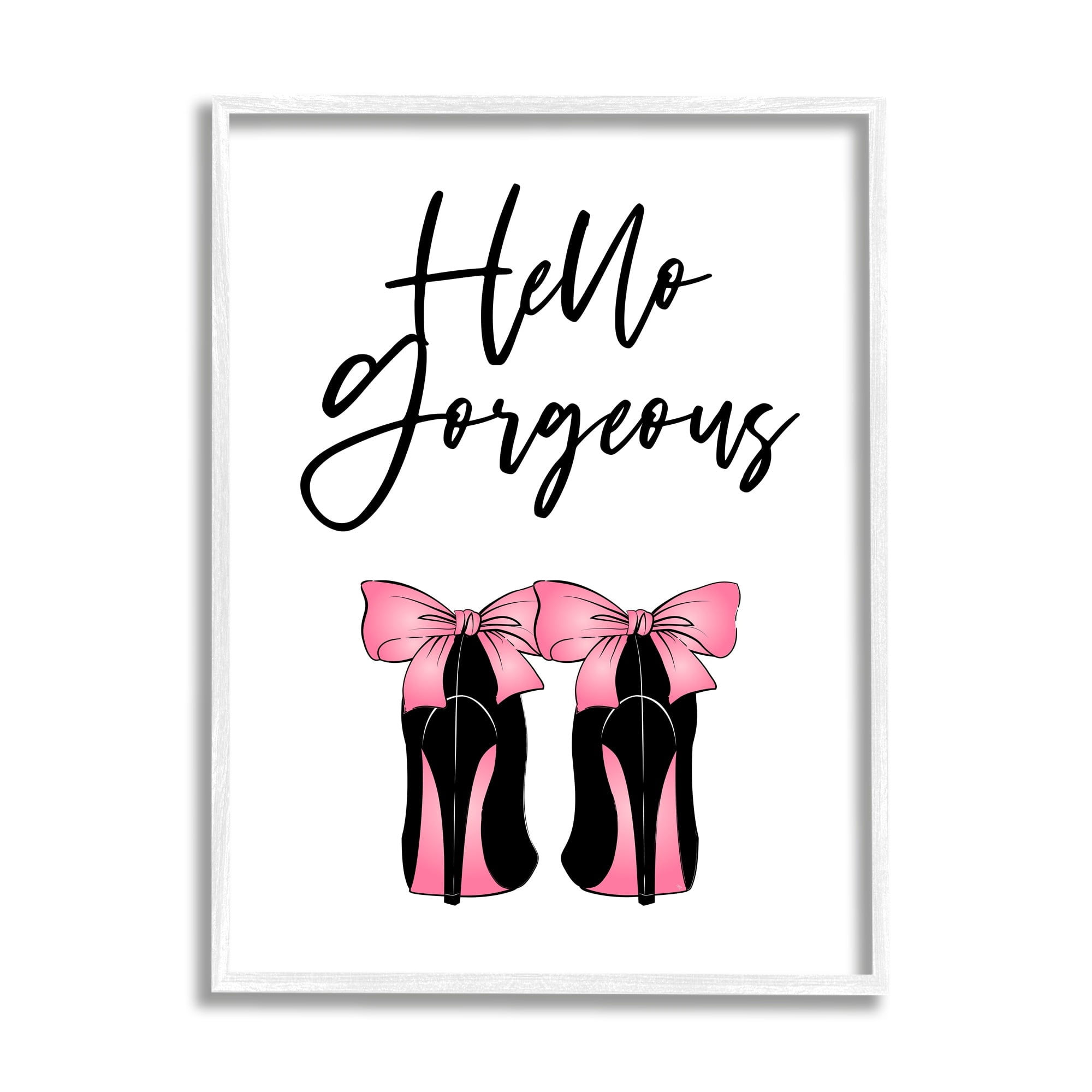 Stupell Industries Hello Gorgeous Pink Bow Heels Botanical & Floral Painting White Framed Art Print Wall Art