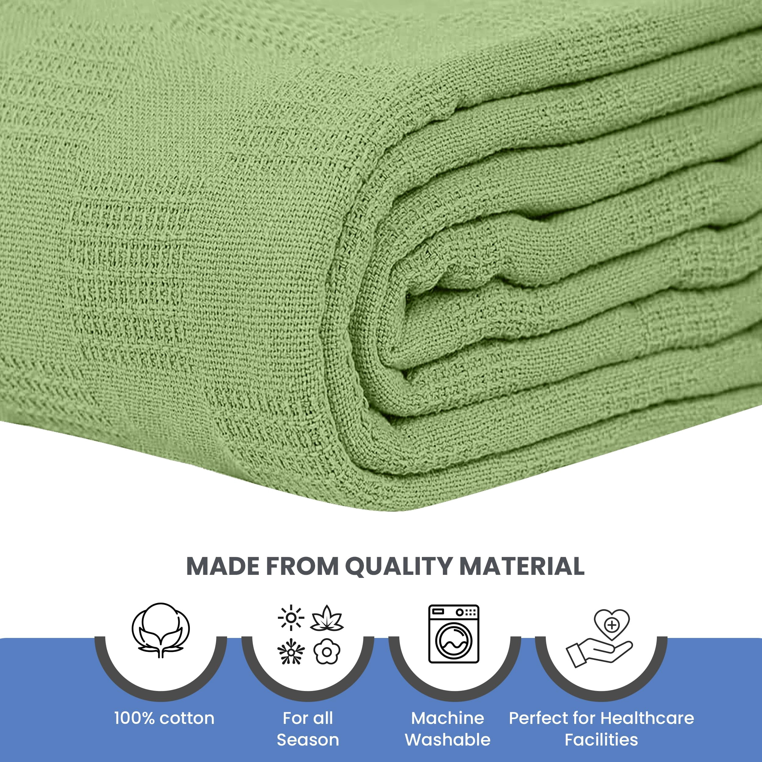 Linteum Textile Hospital Thermal SNAGLESS Spread Blanket, 100% Cotton (74x100 in, Green)