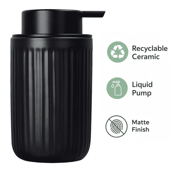 BosilunLife Soap Dispenser, 12oz Matte Ceramic Soap Dispenser, Wide Opening Design, Black Stripes Refillable Hand Soap Dispenser for Bathroom Countertop