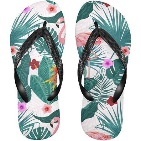 

Beautiful Tropical Flamingo Flowers Palm Leaves Flip Flops Sandals for Women/Men Soft Light Anti-Slip for Comfortable Walk Suitable for House Beach Travel - XS Indoor Outdoor