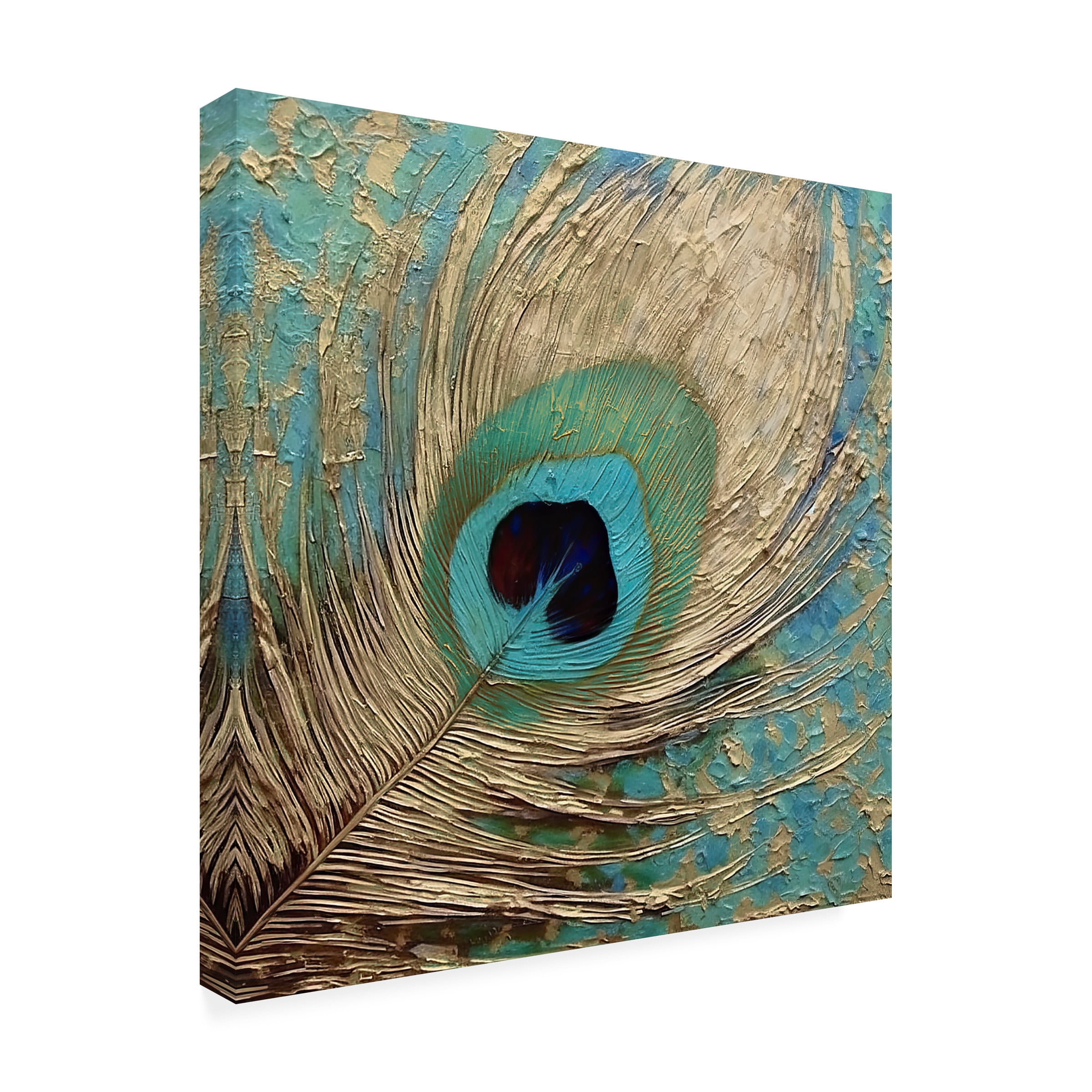 Canvas Wall Art - Sasha 'Peacock Impasto IV' Wall Art for Living Room, Bedroom, or Office Décor by Trademark Fine Art - 14 x 14 Inches