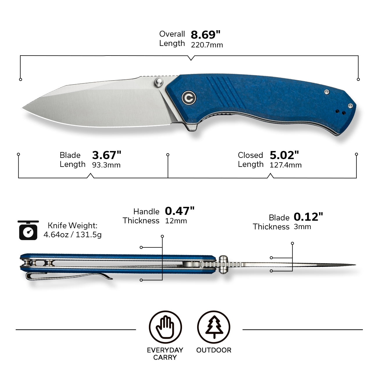 CIVIVI Placoid Pocket Knife, Folding Knife with 3.67" 14C28N Blade G-10 Handle C23079-2