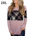 thumbnail image 4 of Femmes à Carreaux Manches Longues Col Rond Tops Femmes Chemise en Vrac Style Col Rond Manches Longues T-shirt Casual Pull Tops, 4 of 5