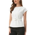 thumbnail image 4 of INSPIRE CHIC Cap Sleeve Dressy Top for Women's Boat Neck Office Work Belted Peplum Tops L White, 4 of 6