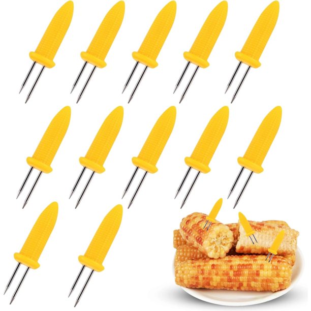 Dussdote - 12 piezas - Tenedores para maíz - Brochetas de acero inoxidable para barbacoa - Ideales para asar a la parrilla, acampar, cocinar en casa y picnics