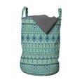 thumbnail image 1 of Tribal Laundry Bag, Folk Art Repetition of Ethnic Geometrical Elements in a Symmetry Print, Basket with Handles Drawstring Closure for Laundromats, 13" x 19", Seafoam and Multicolor, by Ambesonne, 1 of 4
