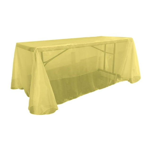 LA Linen TCOrgz90X132-Yellow399 Sheer Mirror Organza Rectangular Tablecloth, Light Yellow - 90 x 132 in.