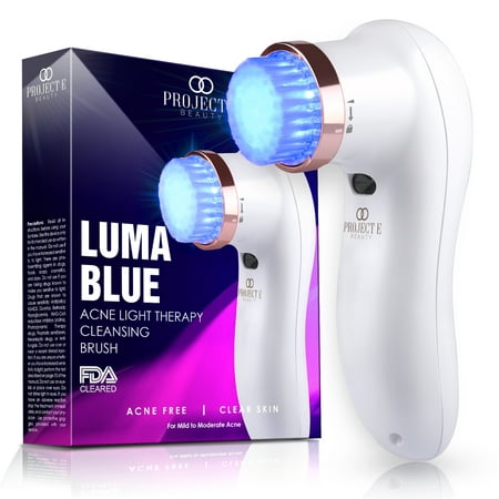 Project E Beauty Luma Blue | Acne Light Therapy Cleansing Brush 415nm Blue Photon LED 360° Rotation Reduce Inflammation Smooth Improving Sensitive Skin Calming Anti Bacteria Treatment Facial Device