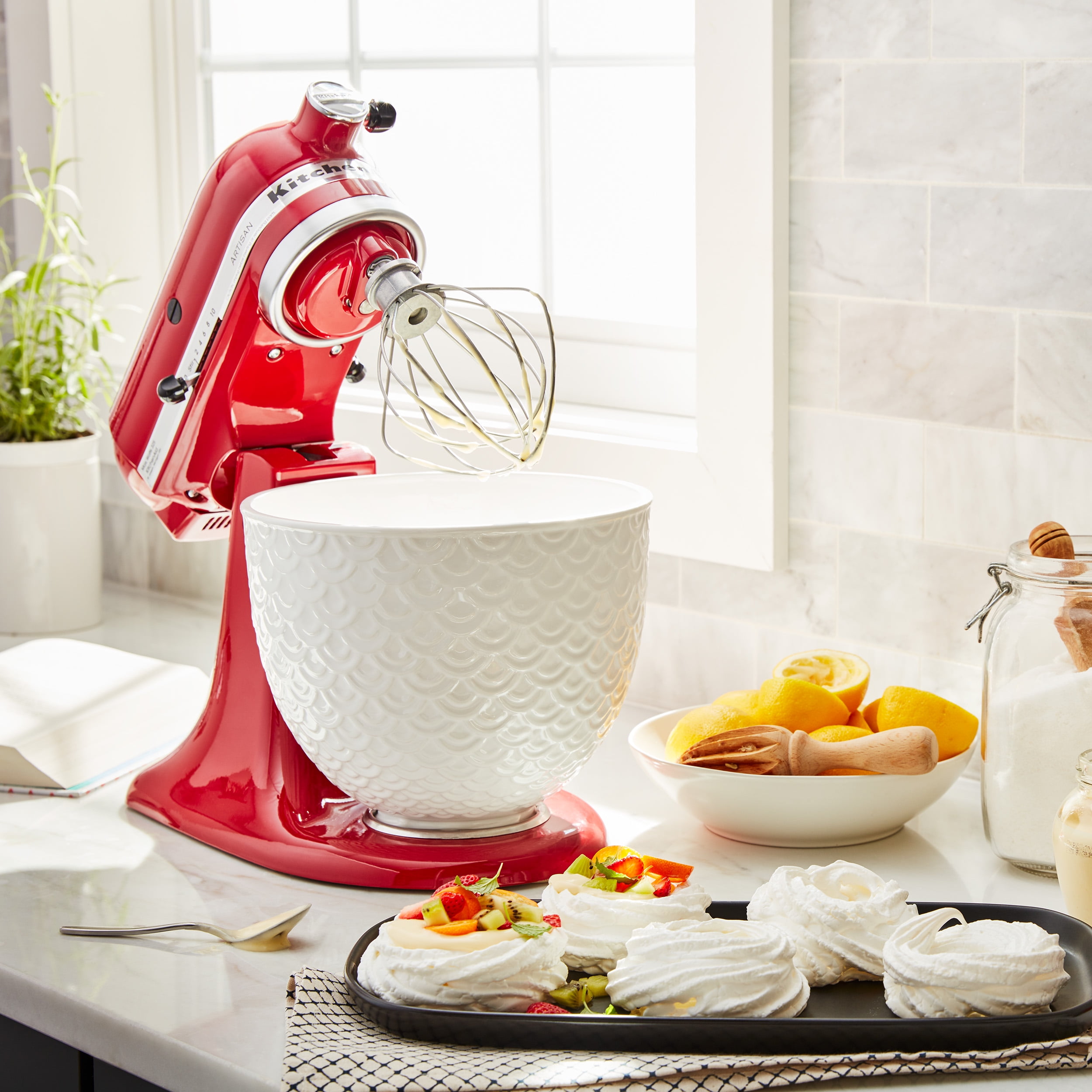 KitchenAid 5-Quart Mermaid Lace Ceramic Bowl, White, KSM2CB5TWM