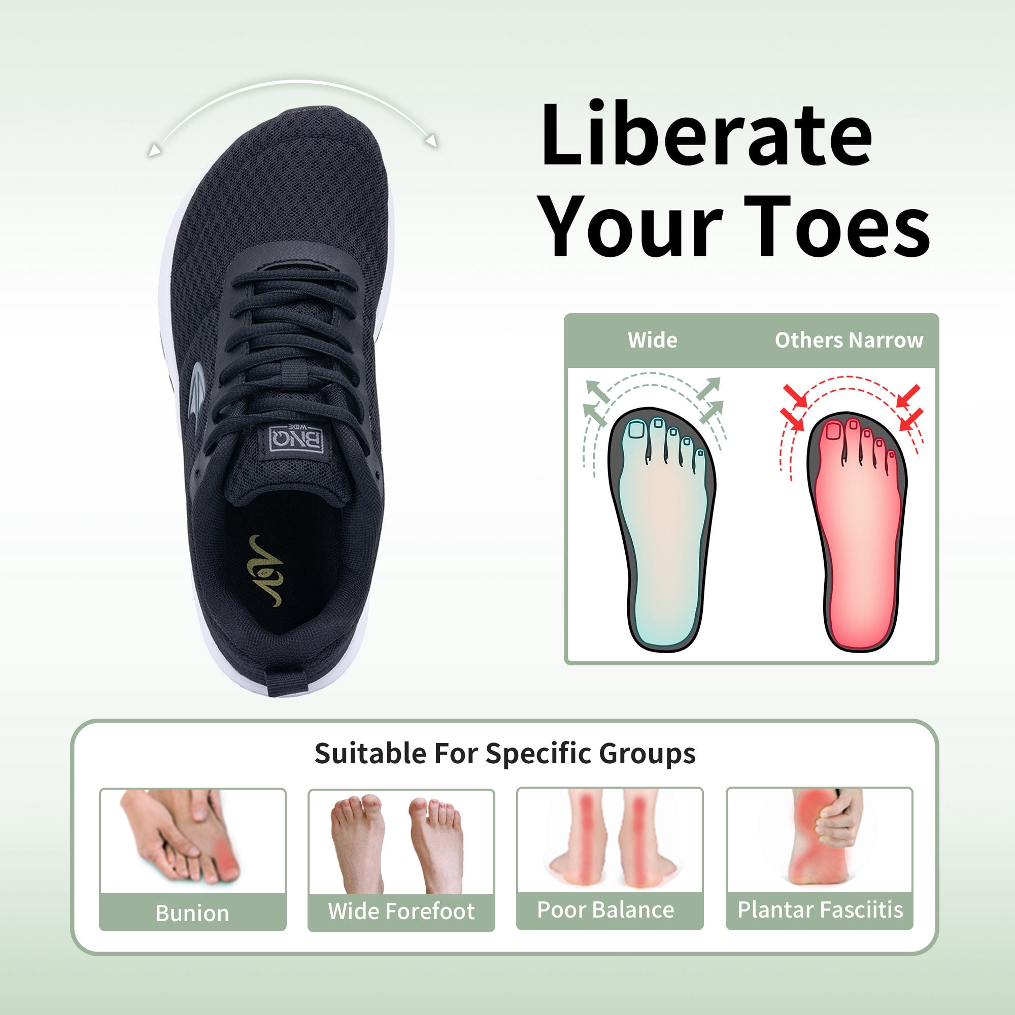 AOV GREEN LEAF Wide Toe Box Shoes Women Arch Support Walking Shoes Athletic Tennis Wide Width Sneakers for Plantar Fasciitis US 6-11