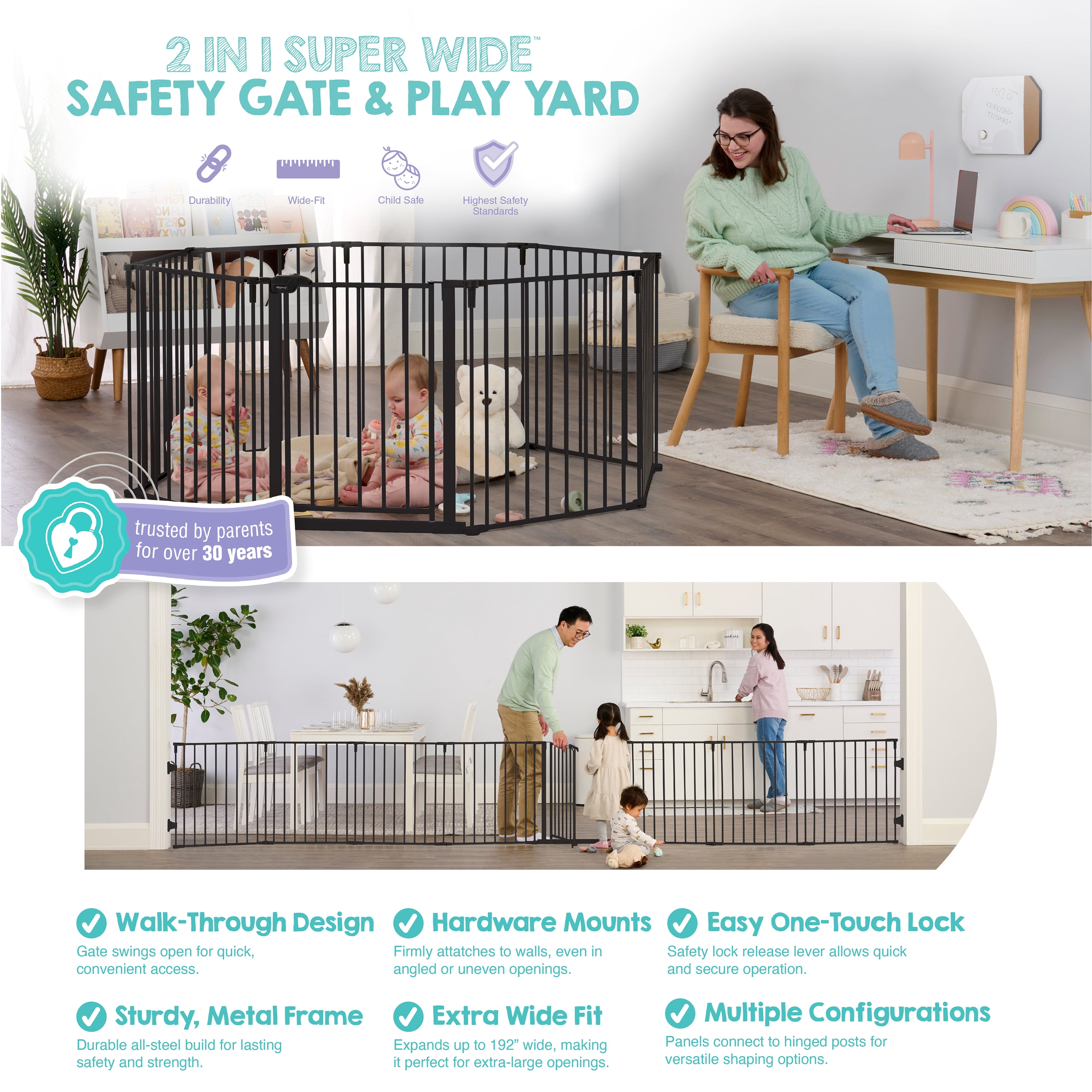 Regalo 194 Inch Super Wide Baby Gate and Play Yard with 8 Panels