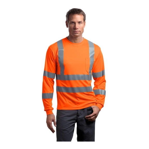 CornerStone ANSI 107 Class 3 Long Sleeve Snag-Resistant Reflective T-Shirt | Safety Clothing for Men & Women, High Visibility Work Tee