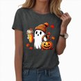 thumbnail image 2 of TOWED22 Fall Shirts for Women Casual Cute Pumpkin Ghost with Coffee Graphic T-Shirts Novelty Halloween Tee Autumn Thanksgiving Tops(Dark Gray,3XL), 2 of 7