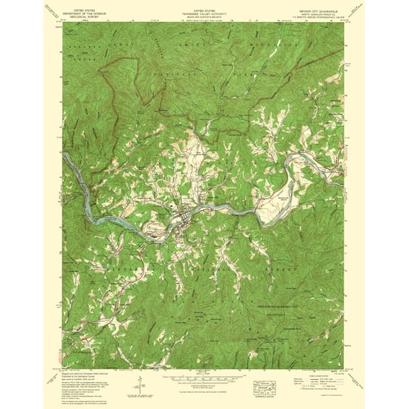 Topographical Map - Bryson City North Carolina Quad - USGS 1935 - 23 x 29.19 - Vintage Wall Art