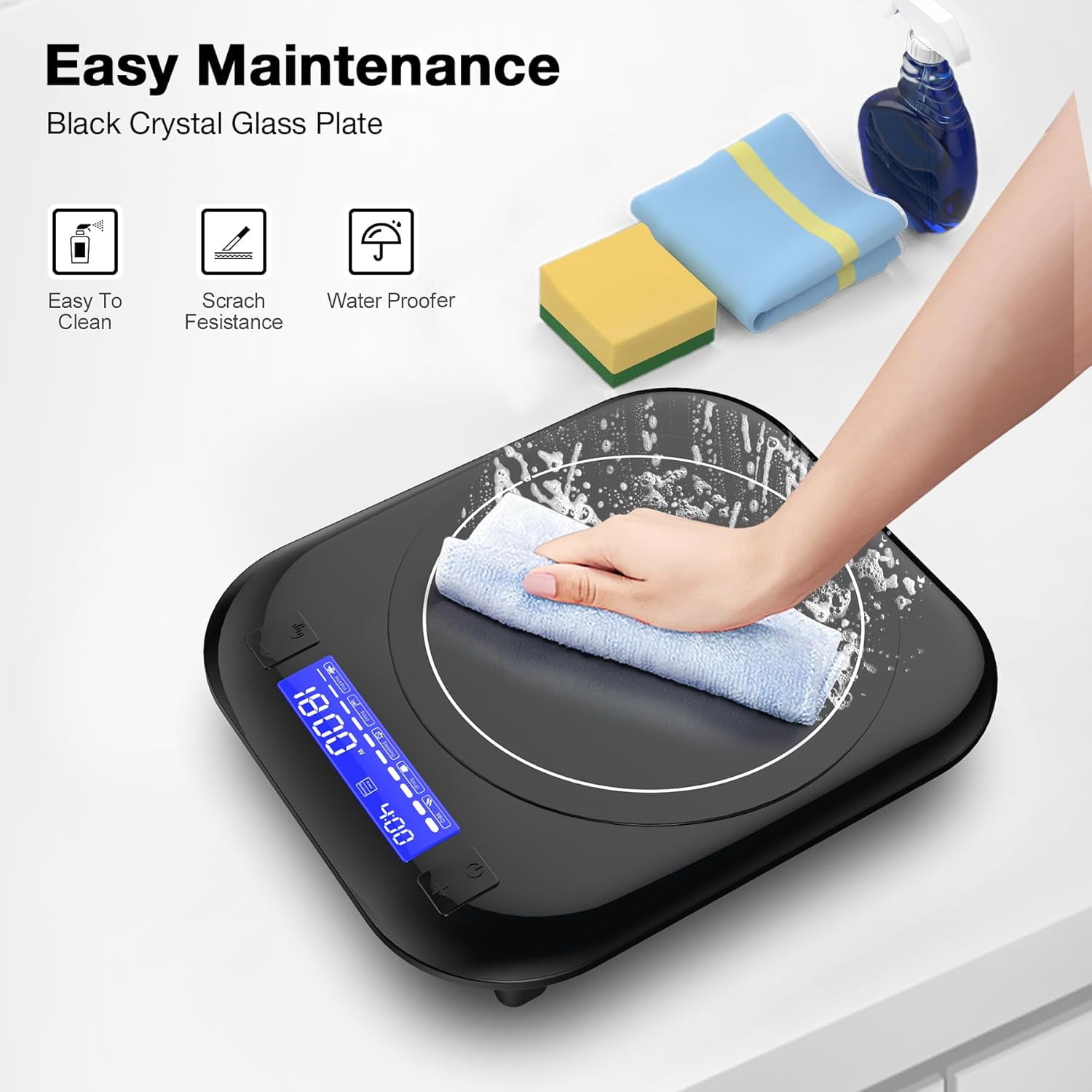 Single Induction Cooktop 1800W Electric with LCD Touch Control, 9 Temp Levels & Timer for Kitchen Dorm RV