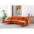 thumbnail image 4 of Convertible L-Shaped Sectional Sofa with Movable Ottoman, Upholstered Accent Sofa with 2 Pillows and Golden Metal Legs, Modular Sectional Couch Sets for Living Room Office Apartment, Orange, 4 of 9